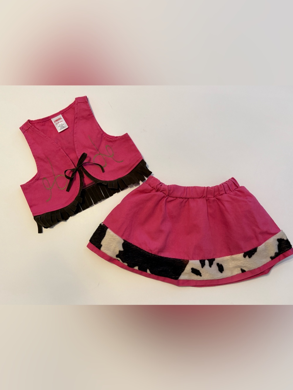 Gymboree 2pc Pink Cowgirl Outfit Cow Print Fringe Vest 12-18 Months